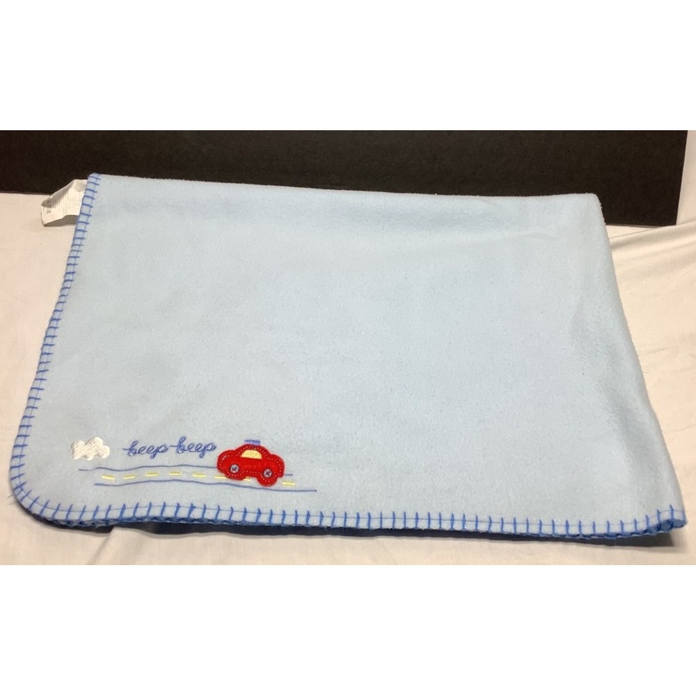 Baby Connection Blue Fleece Beep Beep Red Car Blanket 30"x40"